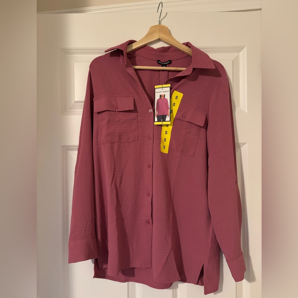 NWT Hilary Radley Dark Pink Button-Up Blouse - SMALL